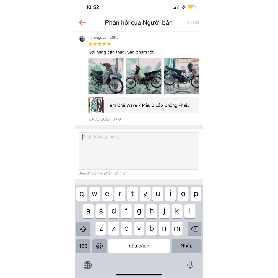 Tem Chế Wave 7 Màu 3 Lớp Chống Phai Mã 0178