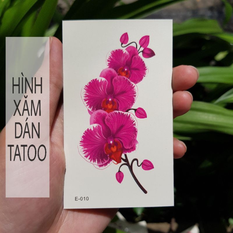 Hình xăm cành hoa lan e10. Xăm dán tatoo mini tạm thời, size &lt;10x6cm