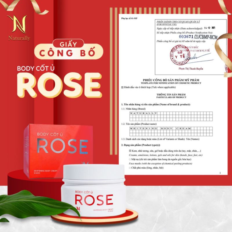 Kem Body trắng da Cốt Ủ Rose nguyên chất từ phôi kem mặt, TẶNG KÍCH TRẮNG ABUTINE 100GAM + tặng tẩy tế bào & tắm trắng
