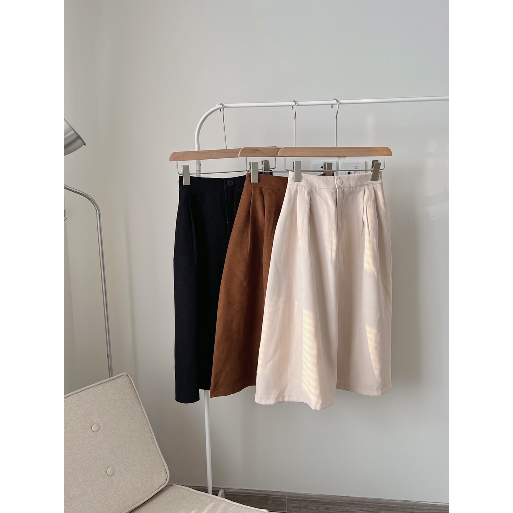 CHÂN VÁY MIDI DÁNG A CHẤT NHUNG TĂM CHUN LƯNG SIÊU SANG