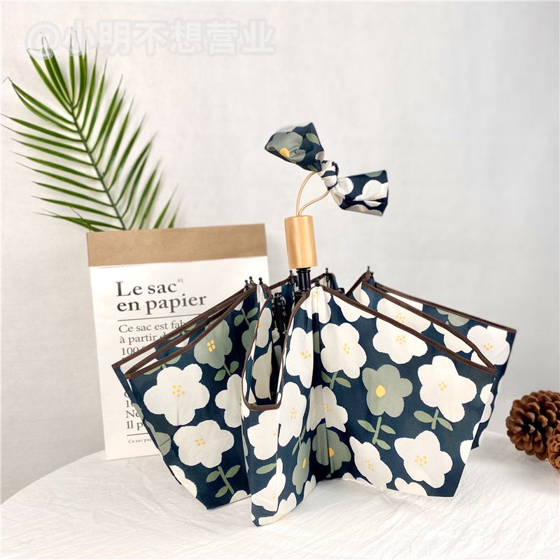 Ô Dù Chống Tia UV In Hình Mưa Siêu Nhẹ Có Túi Đựng Màu Đen Phong Cách Nhật Hàn Độc Đáo Tiện Dụng