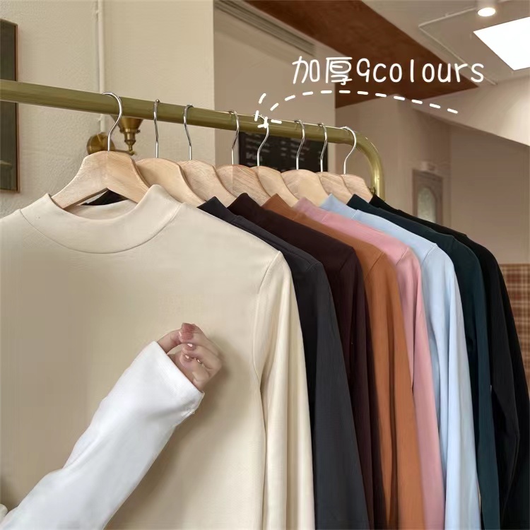 Áo thun XIAOZHAINV dệt kim tay dài cổ cao 9 màu sắc tùy chọn dễ phối đồ dành cho nữ