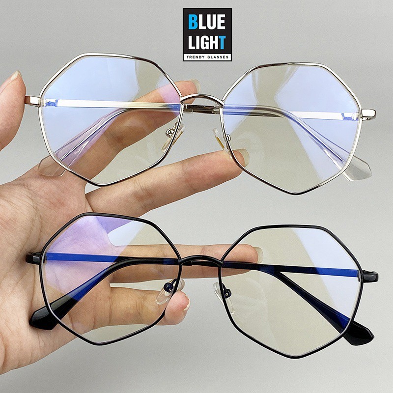 Kính Giả Cận, Gọng Kính Cận Nam Nữ Mắt Đa Giác To Cá Tính Không Độ Hàn Quốc - BLUE LIGHT
