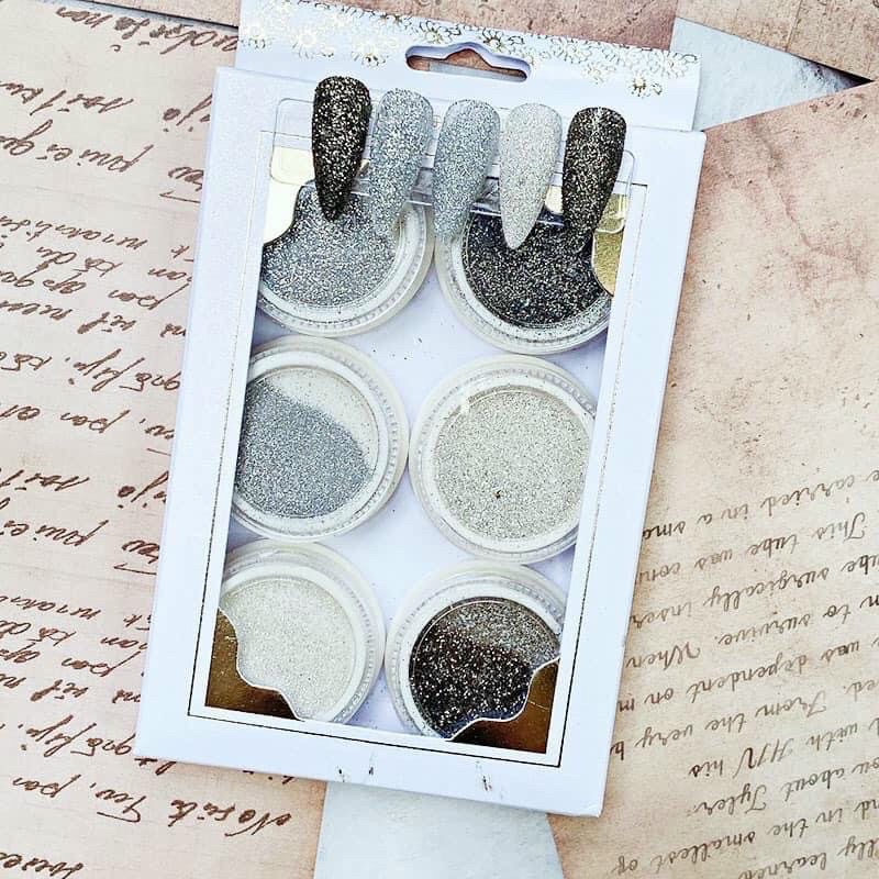 Set nhũ rắc 6 ô siêu sáng trang trí móng