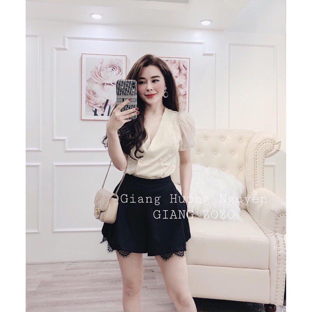 Chân váy ngắn lưng cao phối ren, Chân váy nữ viền ren chất tuyết mưa SUNA FASHION CV015