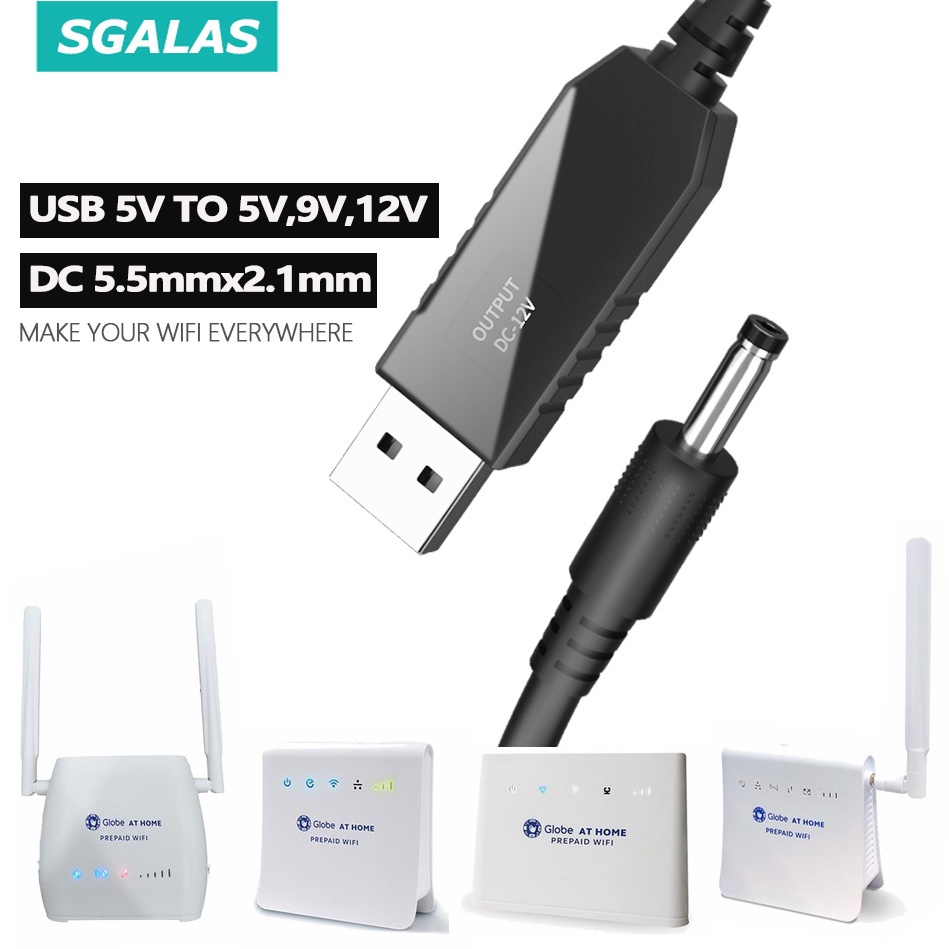 Cáp chuyển đổi SGALAS nối dây USB bộ định tuyến Wifi DC 5V sang 12V 2A cho mô đun sạc dự phòng tiện dụng