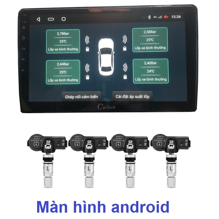 Bộ cảm biến áp suất lốp van trong TPMS dùng cho ô tô màn hình DVD Android - Thời gian sử dụng pin cảm biến: 5 năm