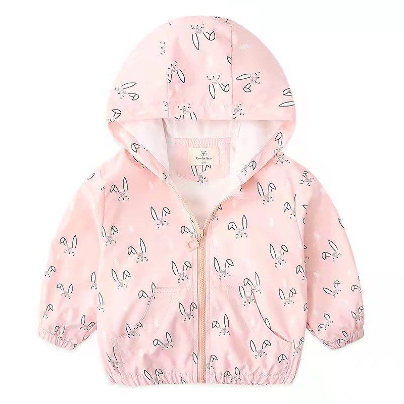 Áo gió bé gái 2-7 tuổi 2 lớp in hình xuất Hàn, Áo khoác gió cho bé bên trong lót cotton hàng Quảng Châu cao