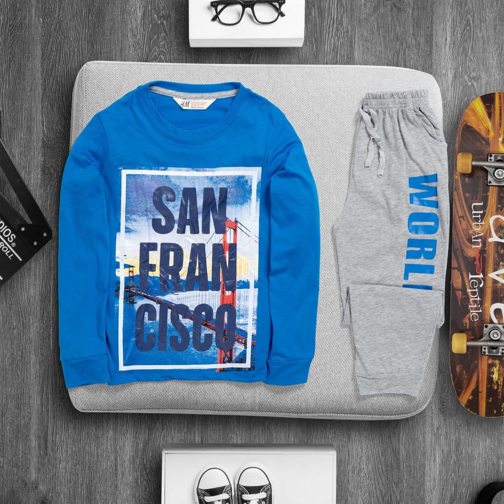 Bộ dài tay thu đông bé trai size đại cồ HM chất vải mềm,nhẹ.mát 22 - 55kg