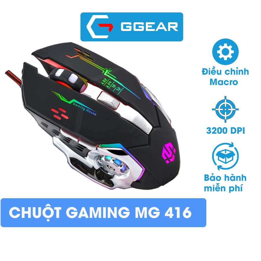 Chuột máy tính gaming GGEAR Mihun MG461 MACRO có dây 3200 dpi LED đổi màu dành cho game thủ văn phòng học tập làm việc