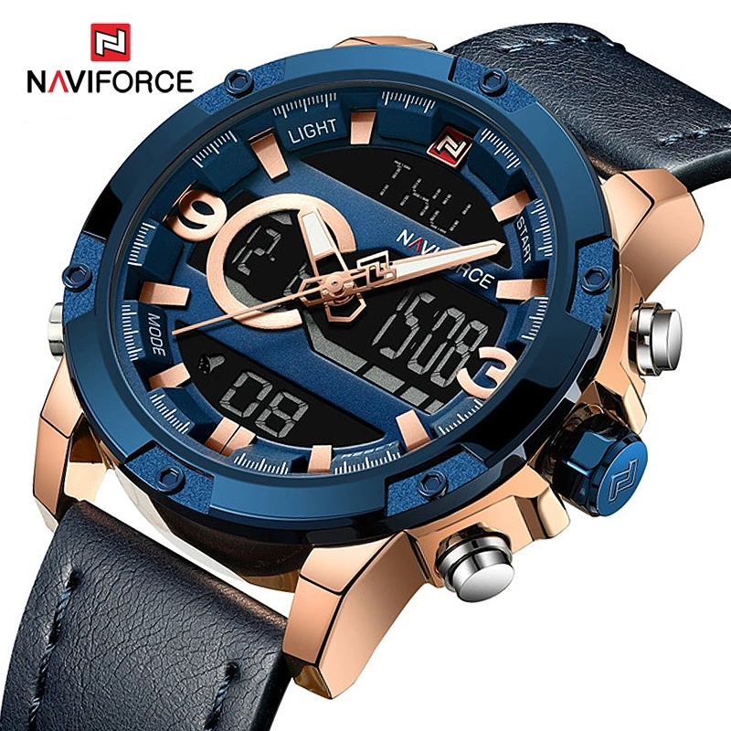 Naviforce Đồng Hồ Analog Máy Quartz Dây Da Chống Thấm Nước Kiểu Dáng Thể Thao Cho Nam
