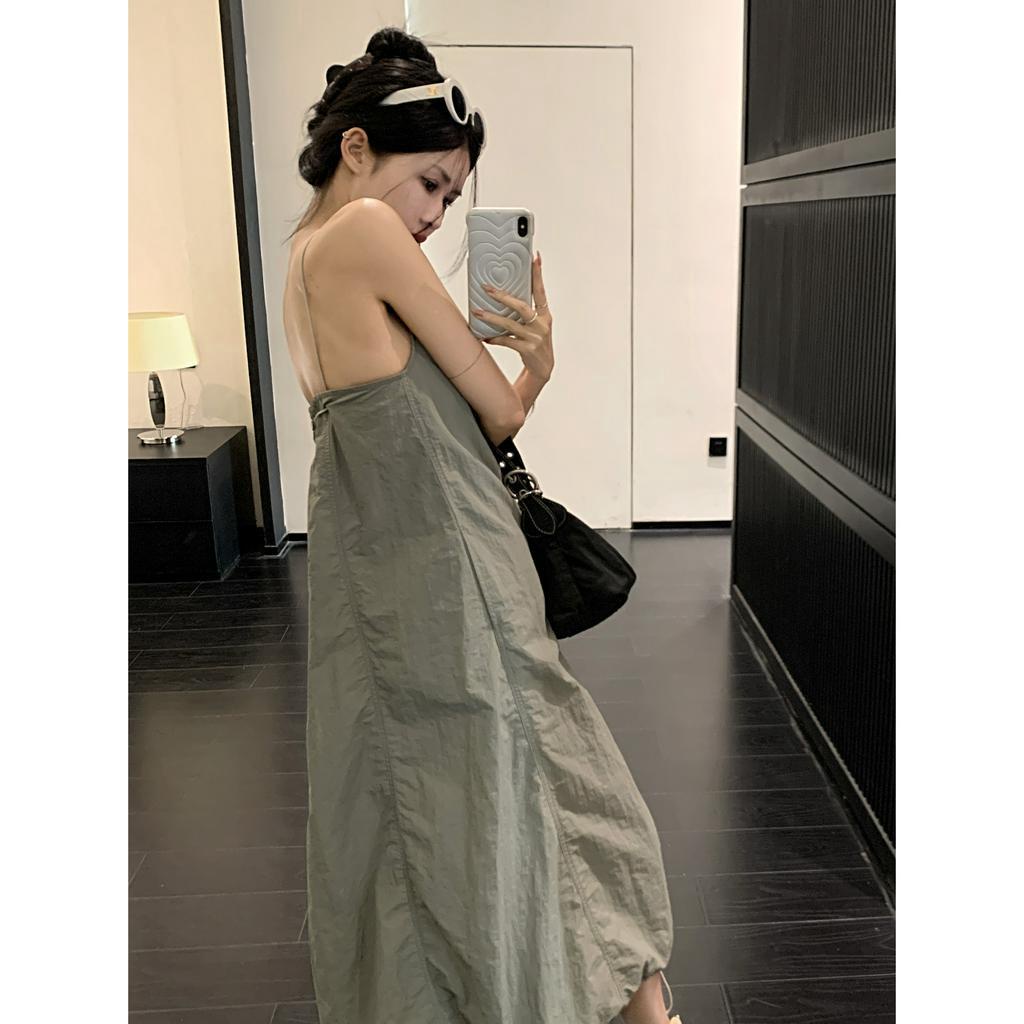 Đầm Dài Hai Dây Dáng Chữ A Rộng Cổ Cao Vừa Vặn Phong Cách Hàn Quốc Gợi Cảm Dành Cho Bạn Nữ