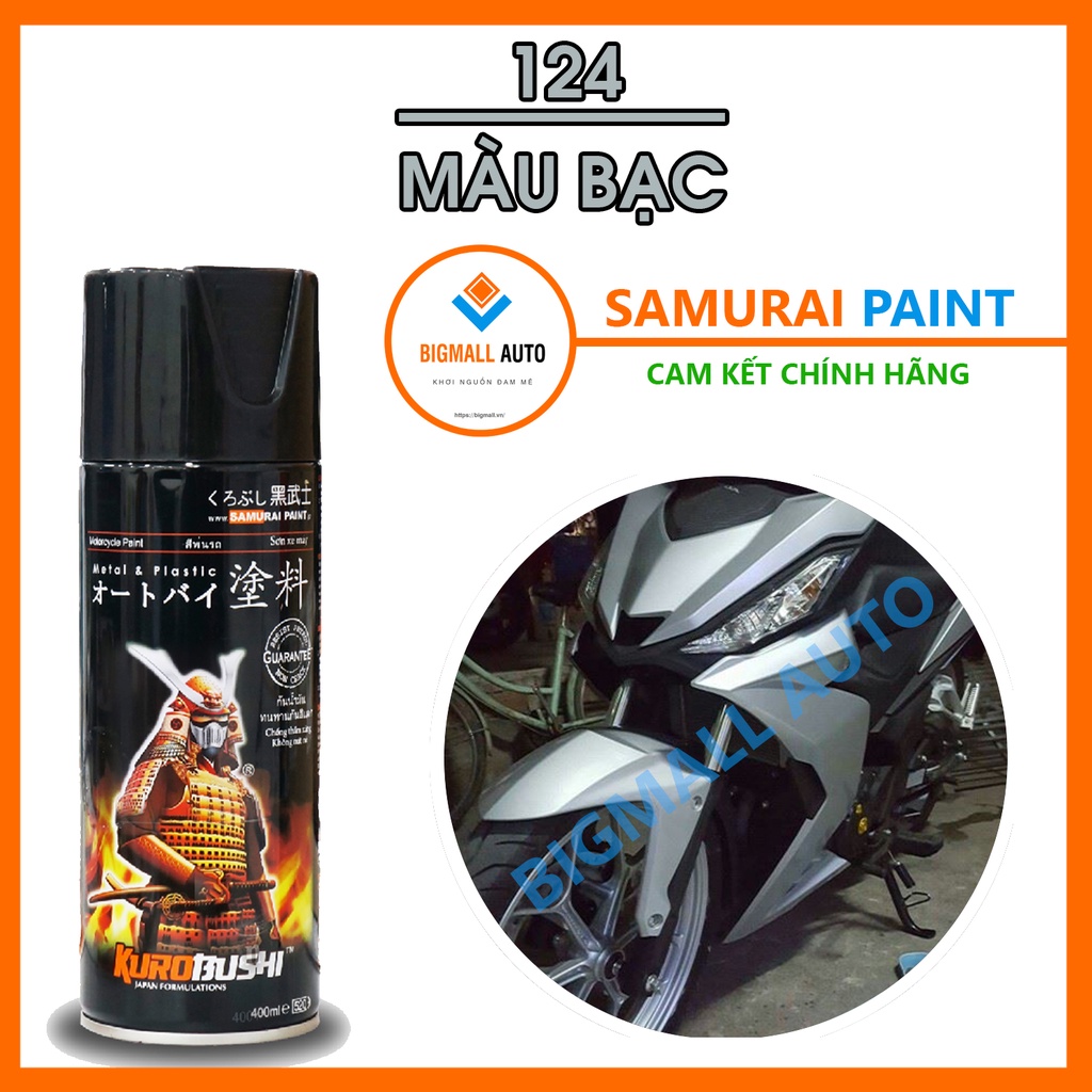Sơn xịt Samurai màu Bạc nền - 124 (400 ml)