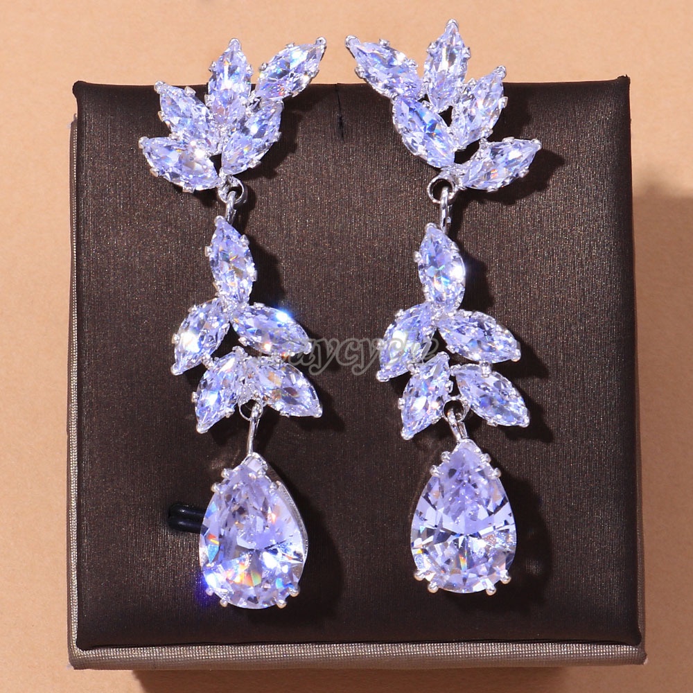 Bộ Vòng cổ + Bông Tai Đính Đá Zircon Sang Trọng Thời Trang Cho Cô Dâu
