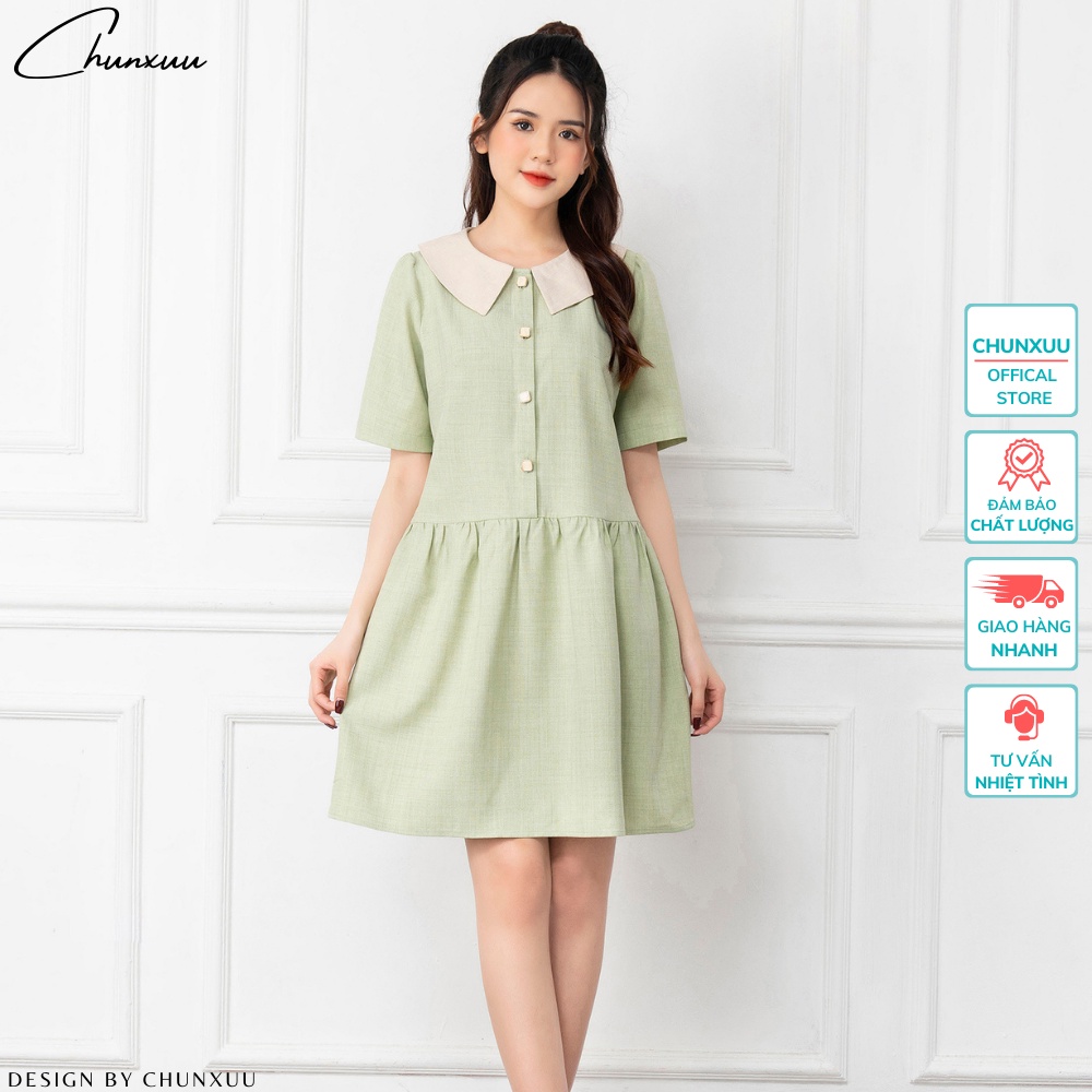 Váy nữ dáng suông phối cổ tiểu thư thiết kế, màu sắc trẻ trung thanh lịch ChunXuu V05