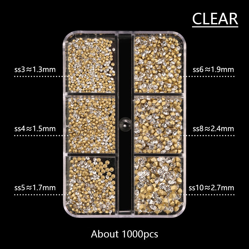 Bộ 1000 Hạt Đá 3D Trang Trí Móng Tay 6 Ngăn