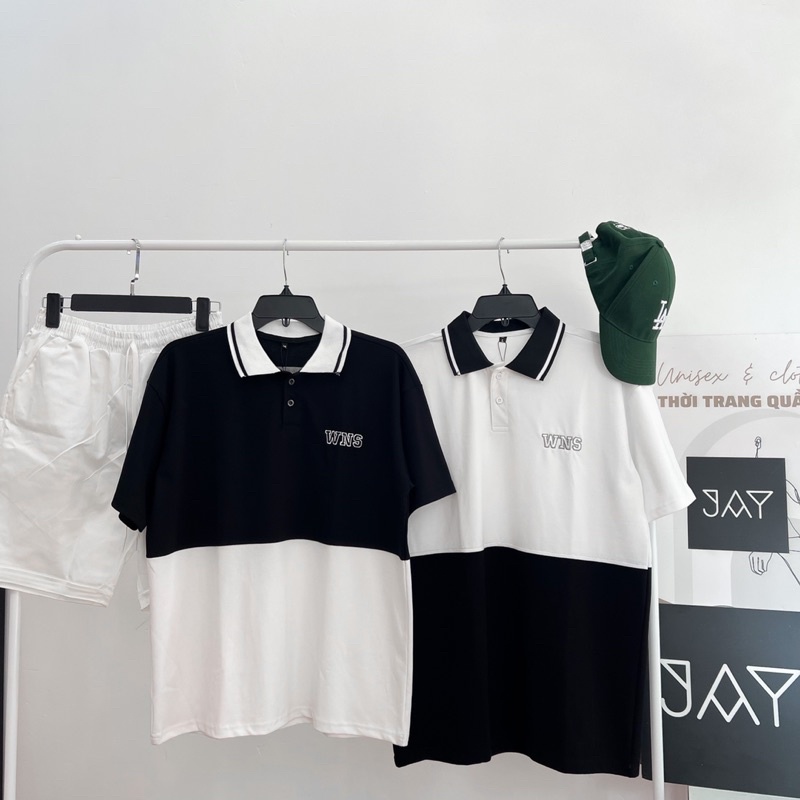Áo Thun Polo Unisex WNS 1/2 màu ĐEN/TRẮNG form rộng ✳️ Chất thun da cá form nam nữ unisex/Áo thun có cổ Jaystoree