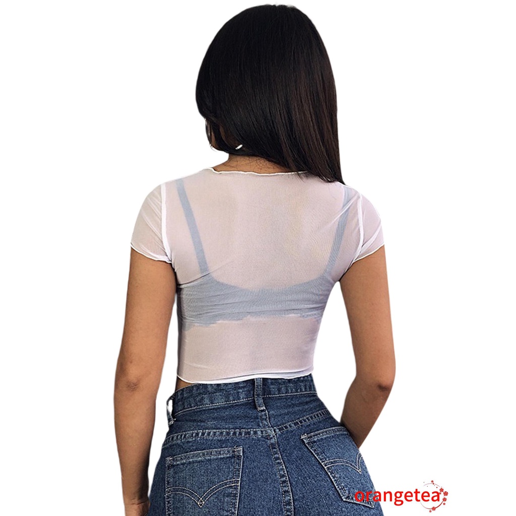 Áo croptop ngắn tay xuyên thấu gợi cảm dành cho nữ