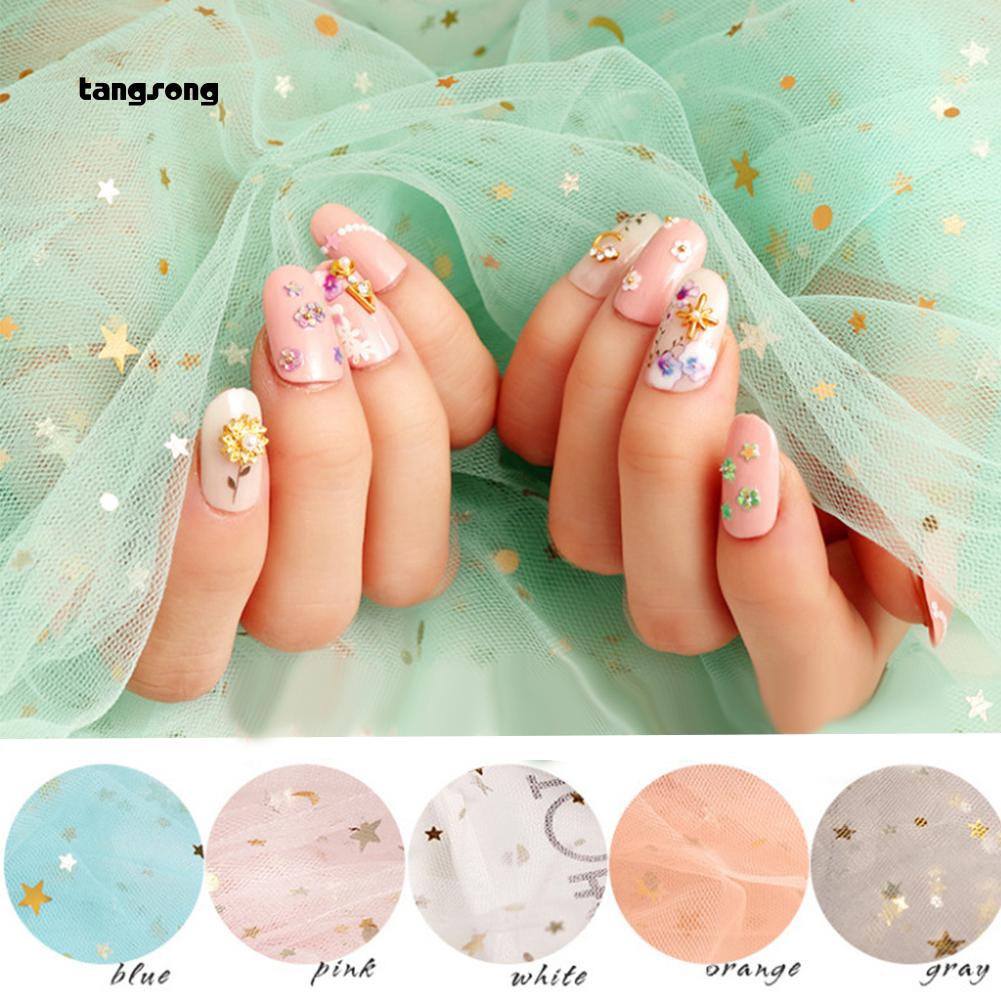 Vải lưới kim tuyến họa tiết trăng sao dùng làm phông nền chụp ảnh móng nghệ thuật