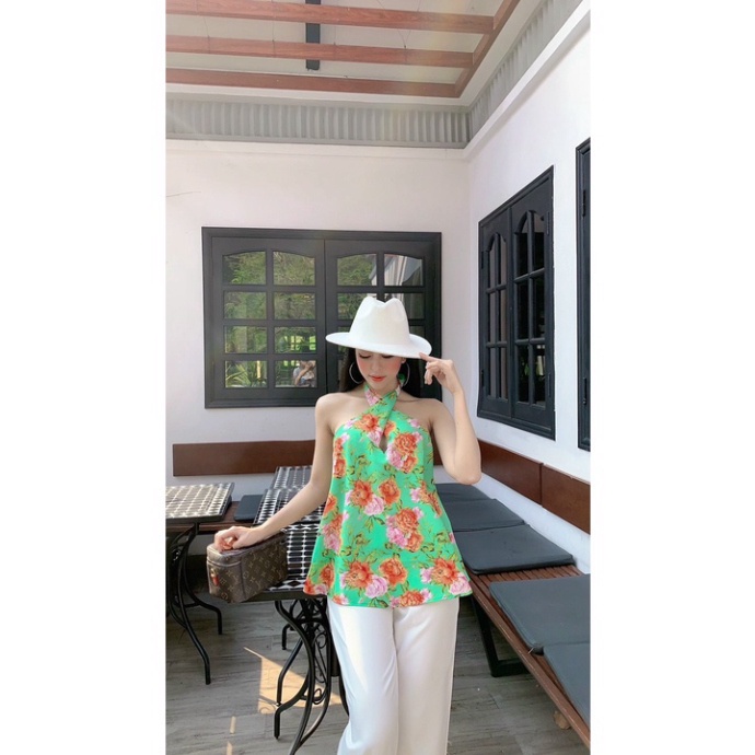 [HCM] Set yếm nữ, Set yếm quần tây trắng from rộng hoạ tiết cao cấp hàng chuẩn như hình SKUS-51