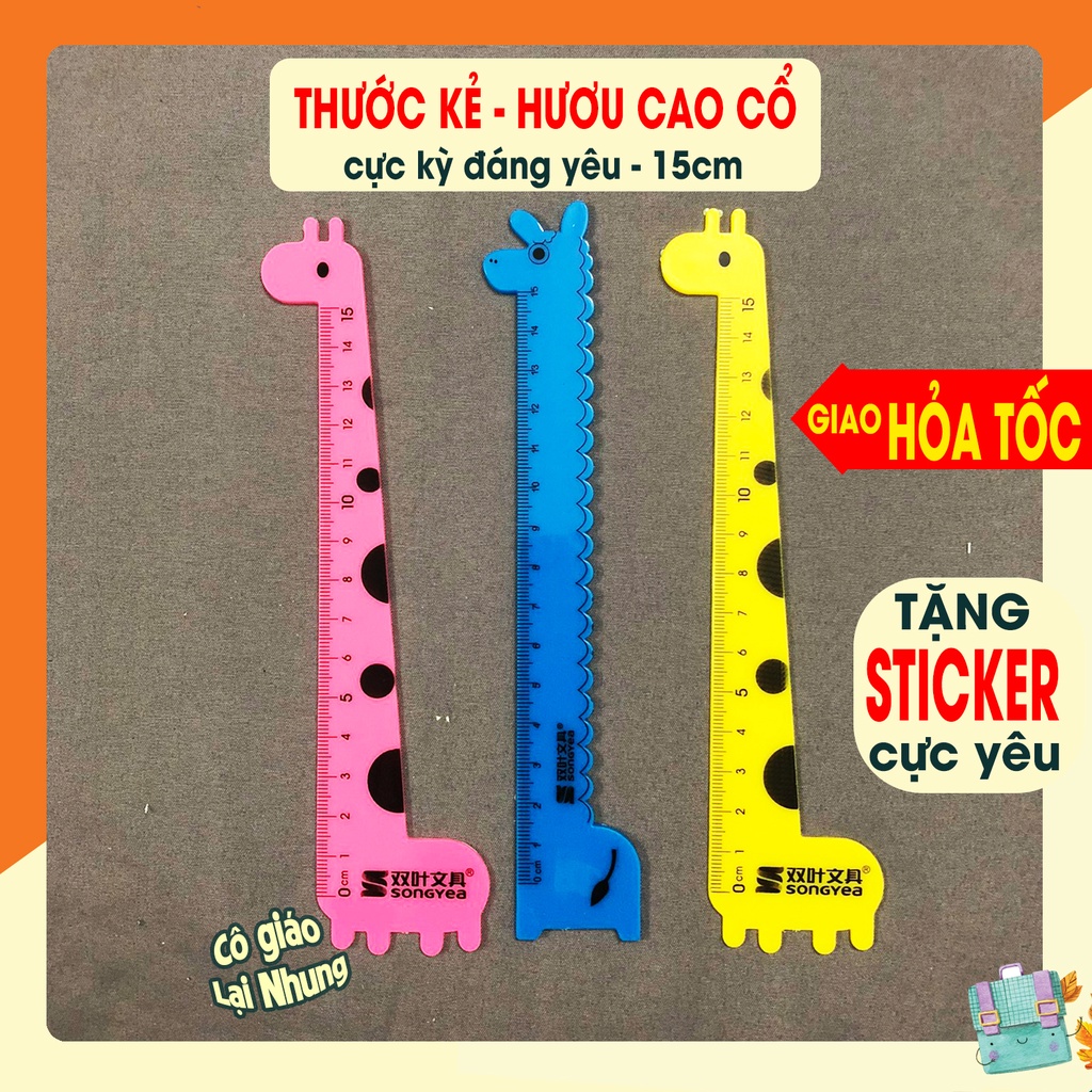 [Tặng sticker] Thước kẻ hươu cao cổ, voi cực kỳ dễ thương 15cm