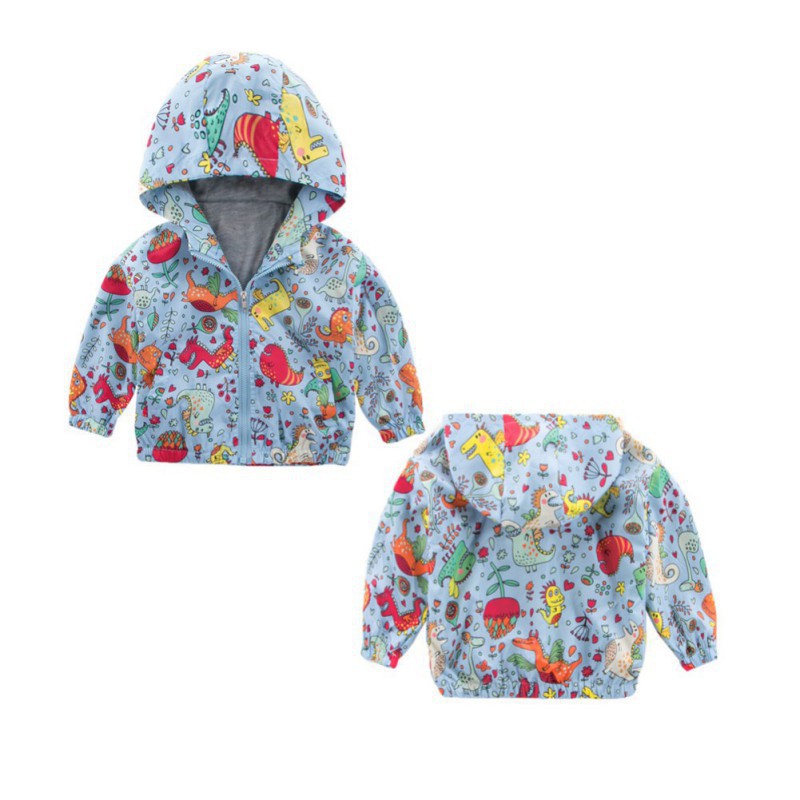 Áo khoác chống gió có mũ trùm với họa tiết hoạt hình dùng cho trẻ nhỏ