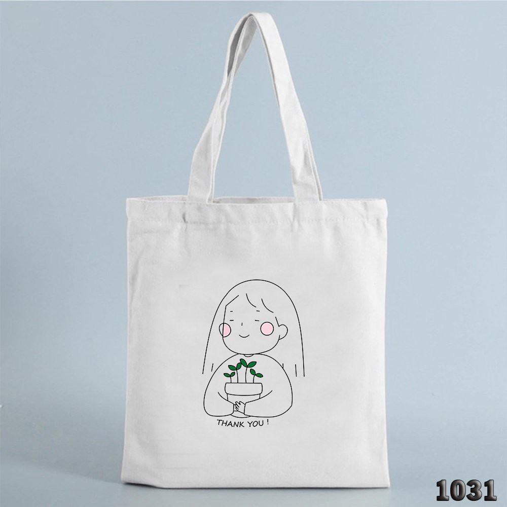 Túi Tote Vải Canvas Phong Cách Hàn Quốc 502 Cô Gái Thank You Dễ Thương Đeo Vai Đi Học Cực Xinh