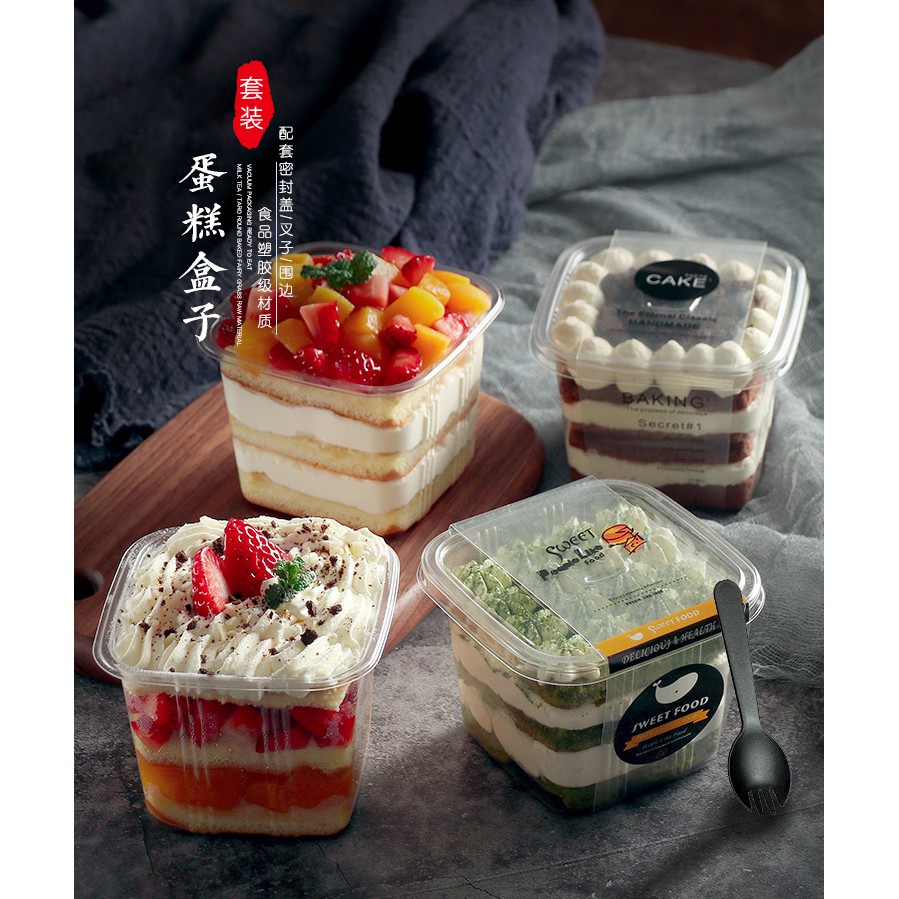 (B10-08 | 50c) Hộp Nhựa Vuông Đựng Bánh Lạnh, Bánh Mousse, Tiramisu