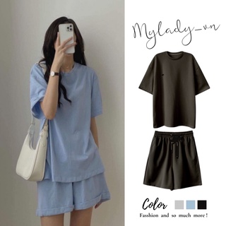 Set đồ nữ 🌸FREESHIP🌸 Bộ quần áo đùi nữ thời trang form rộng thoải mái với 4 màu đen/trắng/nâu/xanh siêu xinh Mylady