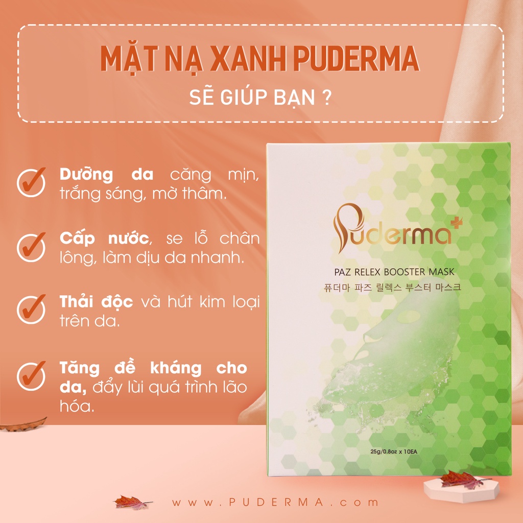 Mặt Nạ Xanh Puderma Dưỡng Da, Cung Cấp Độ Ẩm, Giúp Làm Dịu Da, Ngăn Ngừa Nếp Nhăn, Làm Mờ Vết Nám, Vết Thâm