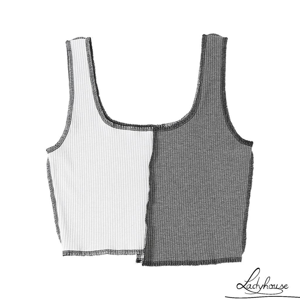 Áo croptop sát nách phối màu thời trang cho nữ