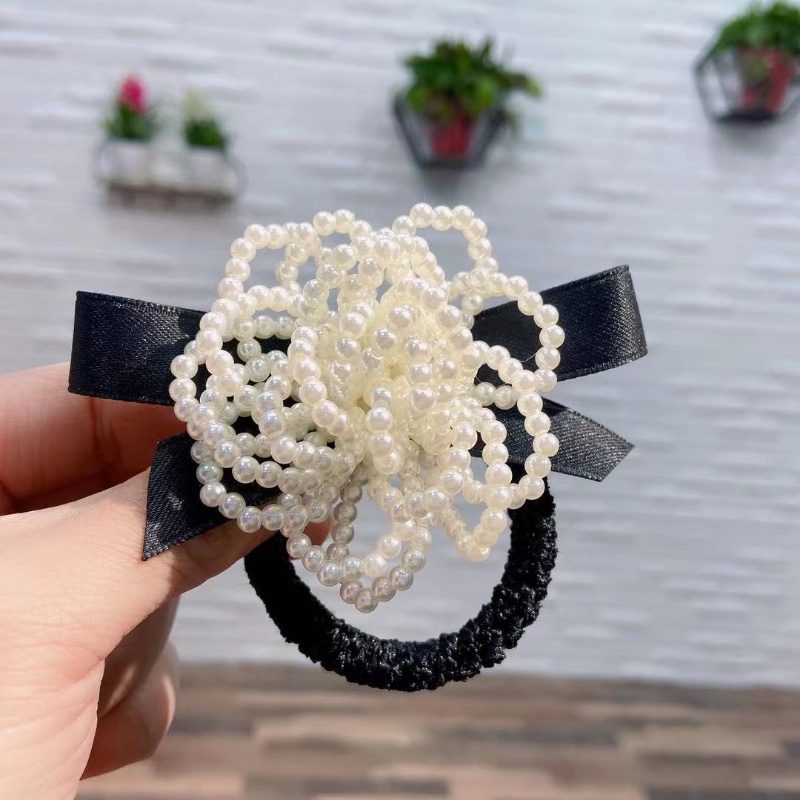 Dây Cột Tóc Đính Hoa Trà Và Ngọc Trai Dễ Thương Phong Cách Hàn Quốc