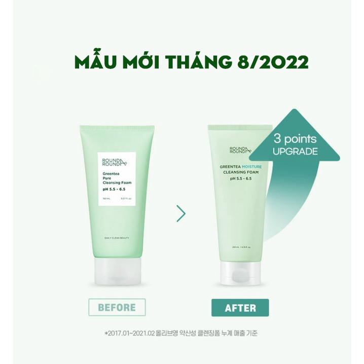 Sữa rửa mặt ROUNDAROUND GREENTEA MOISTURE CLEANSING FOAM