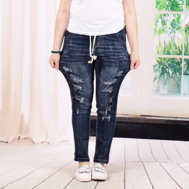Quần jean lưng thun wash rách big size cao cấp size lớn 65-80kg