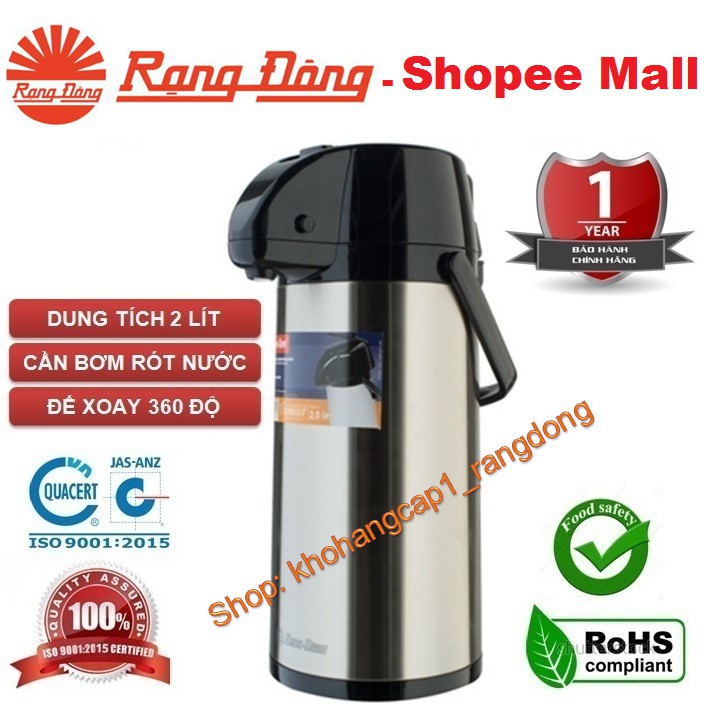 Bình Thủy 2.5 Lít Inox Rạng Đông RD 2545 ST1.E , Có Cần Bơm Nước