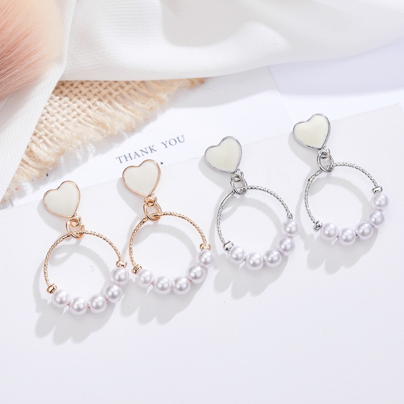 Bông Tai Trái Tim Đính Ngọc Trai Xinh Xắn Cho Nữ