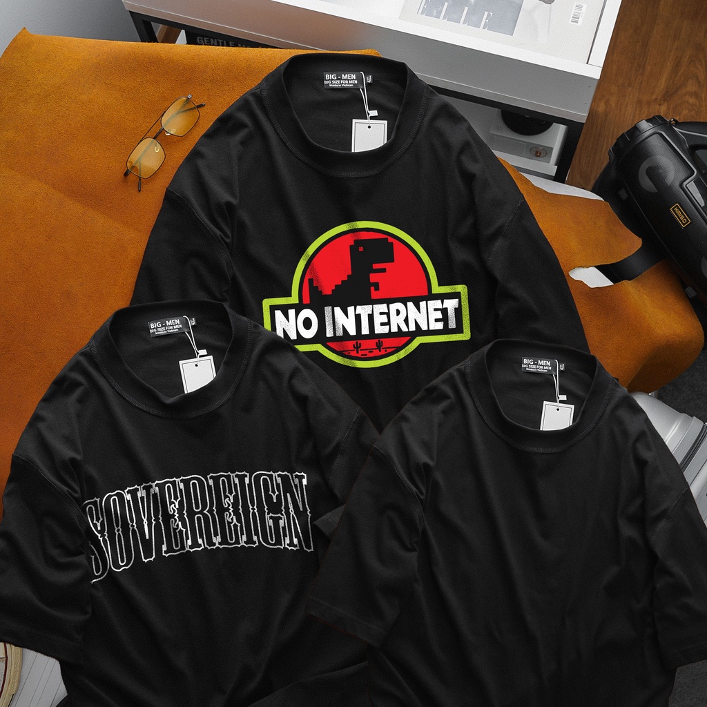 [bigsize] Áo thun cotton màu đen cổ trái cách điệu in hình đẹp bigsize nam