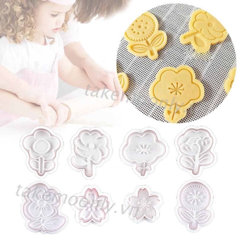 Bộ 8 Khuôn Làm Bánh Hình Hoa 3d Bằng Nhựa