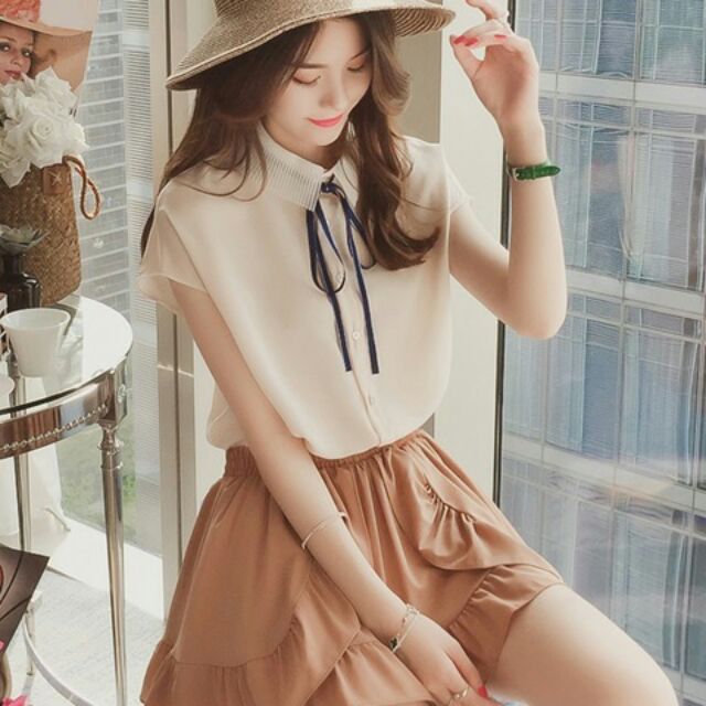 Áo sơ mi nữ buộc nơ dễ thương, áo uzzlang