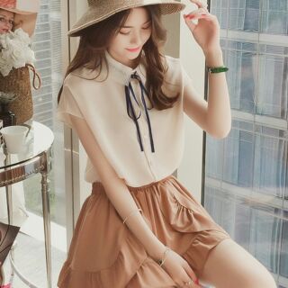 Áo sơ mi nữ buộc nơ dễ thương, áo uzzlang