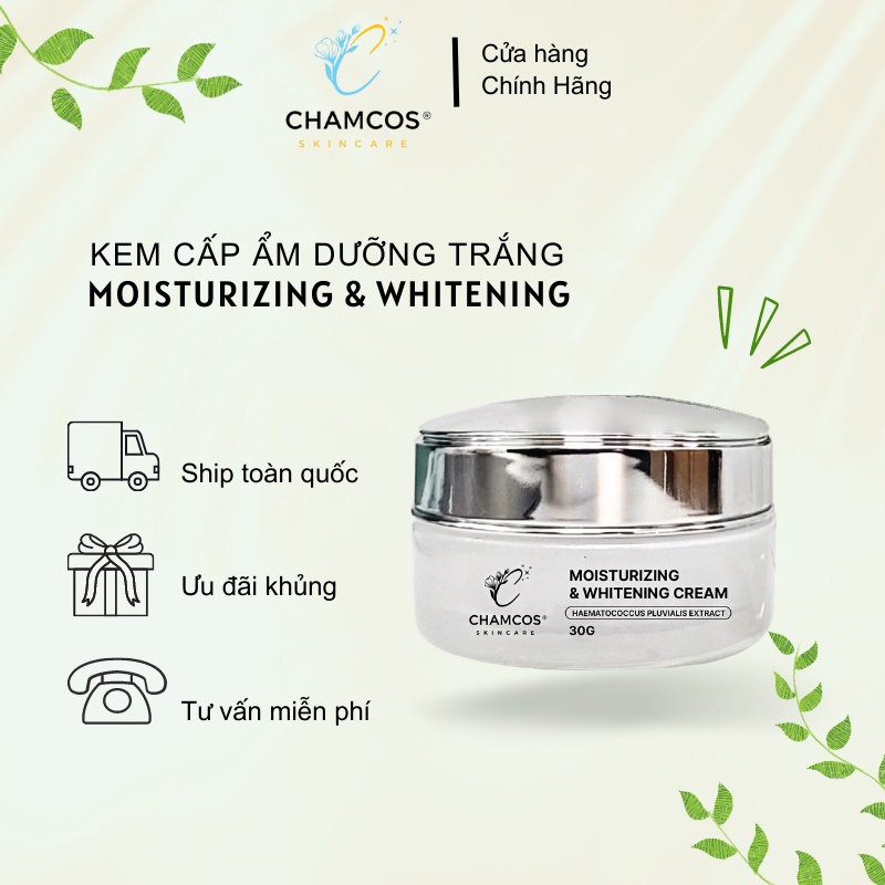 Kem Dưỡng Ẩm Trắng Sáng Chamcos Moisturzing & Whitening Cream 30Gr Dưỡng Ẩm, Dưỡng Trắng, Giúp Da Mềm Mịn - Chamcos