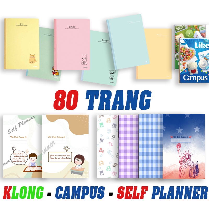 Vở 80 trang kẻ ngang Klong, Campus, Self Planner chọn bìa (caro, lined, dot grid)