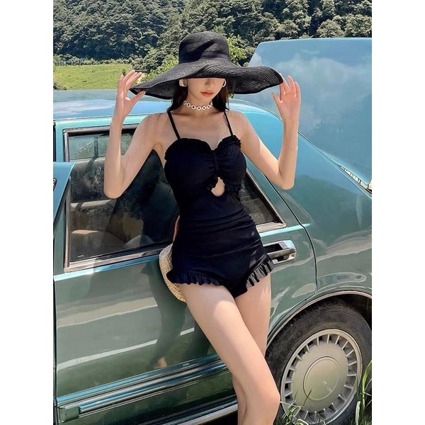 Đồ bơi nữ 1 mảnh màu đen, áo tắm nâng ngực kín đáo, size S,M,L,XL