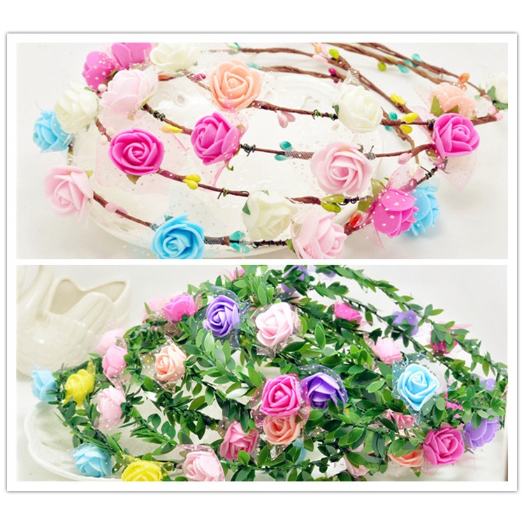 Vòng Hoa Hồng Nhiều Màu Trang Trí Tóc Cho Bé Gái