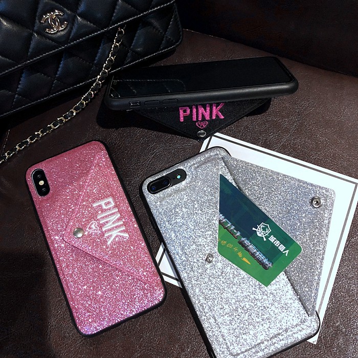 Pink Embroidery Glitter Sparkling Case iPhone X iPhone 8 7 6 6S Plus With Card Slot iPhone X XS Max XR 11 Pro Max SE 2020