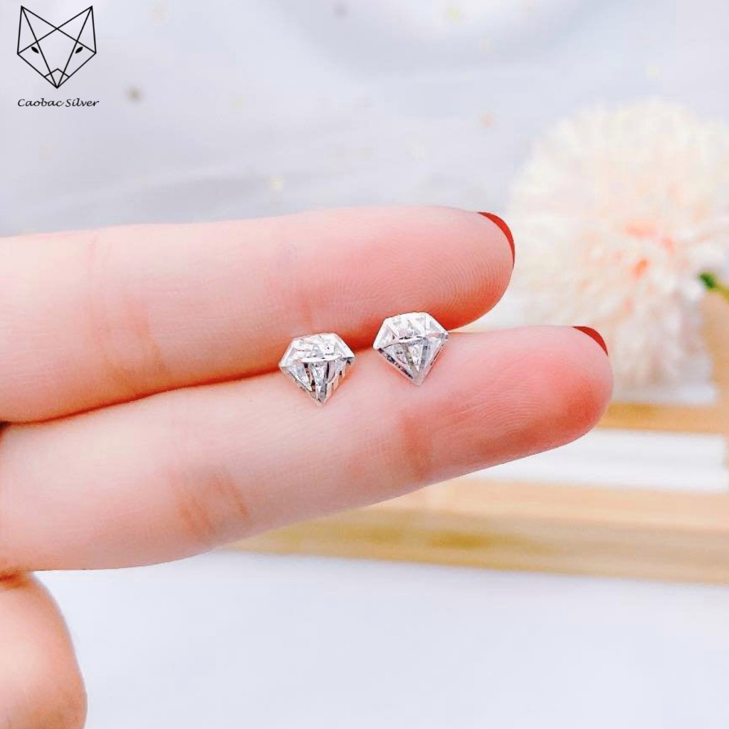 Khuyên Tai Bạc Nữ S99 CaoBac Silver Khuyên Kim Cương Phong Cách Cá Tính - SKT1