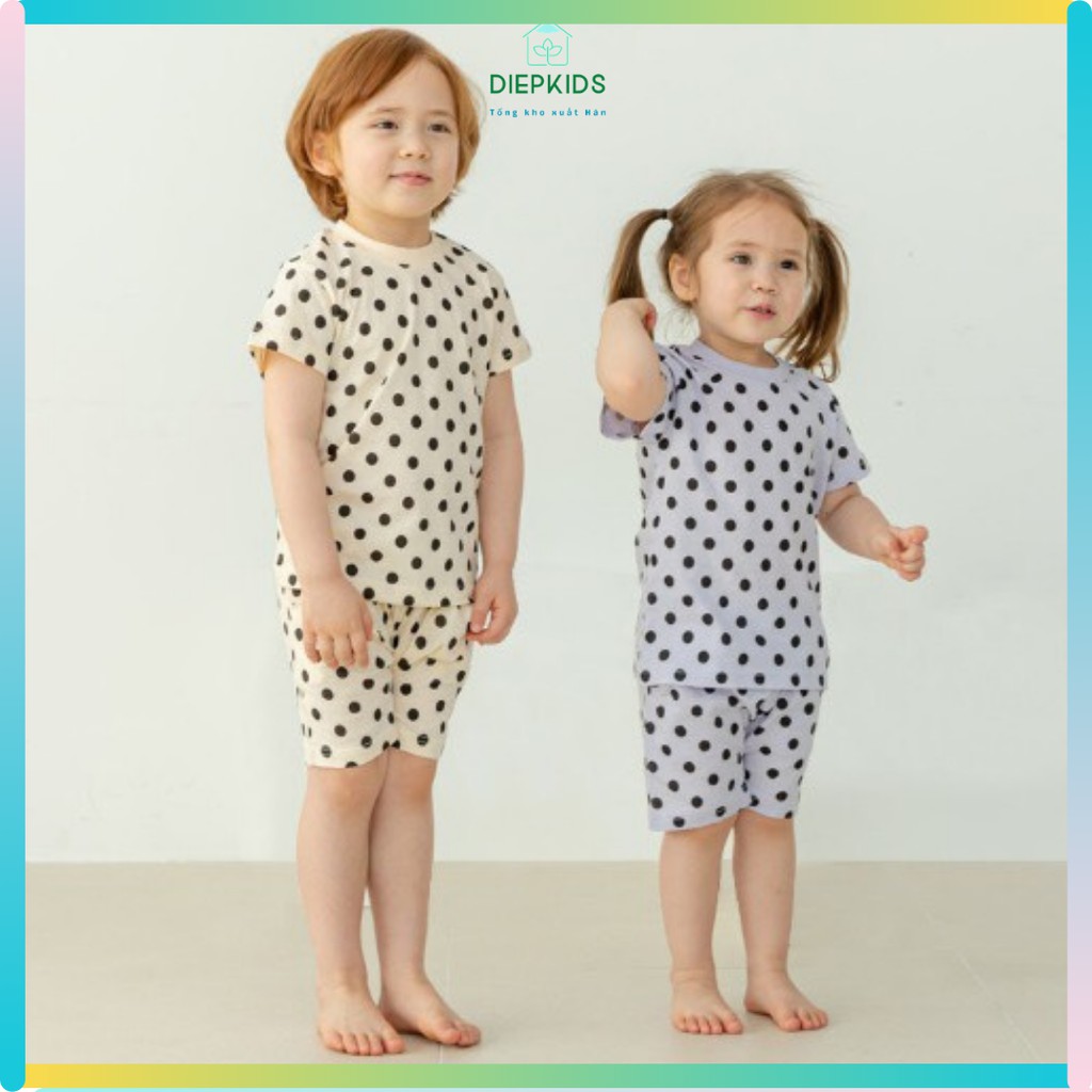 Đồ bộ cộc tay bé trai bé gái bộ cotton Isoop chấm bi xuất Hàn BI1621