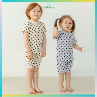 Đồ bộ cộc tay bé trai bé gái bộ cotton Isoop chấm bi xuất Hàn BI1621