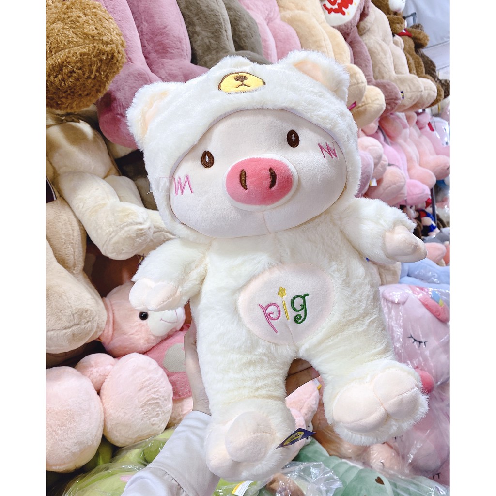 Gấu bông heo Pig mũ gấu 2 màu trắng hồng kích thước từ 35cm-1m1 NEOCI