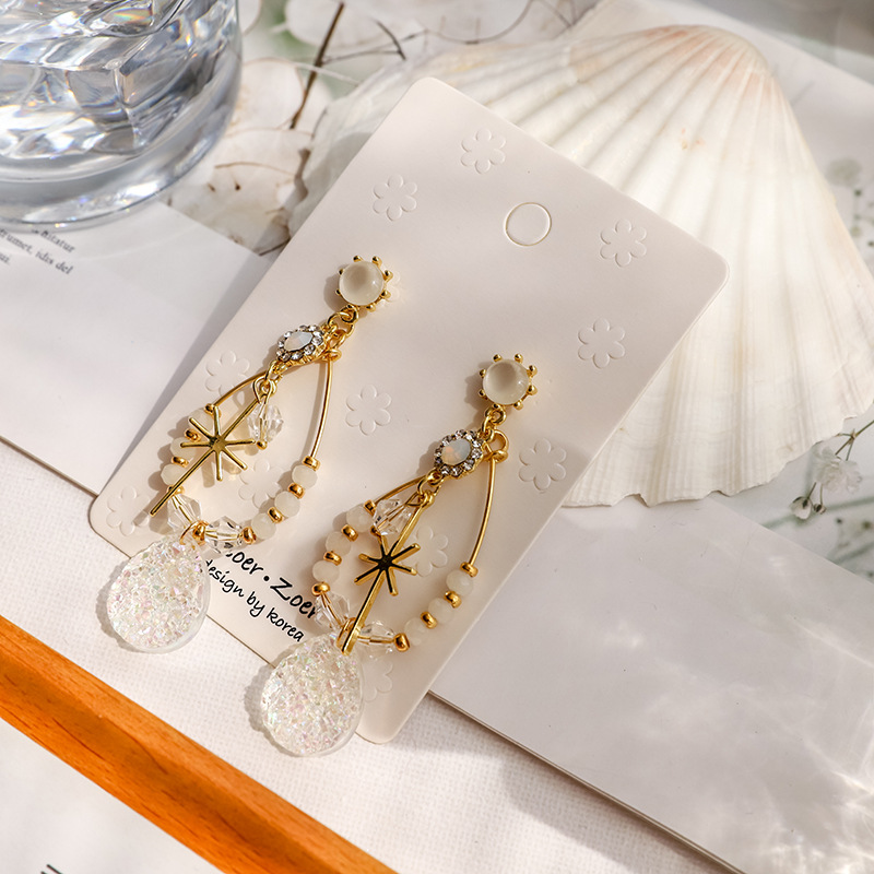 Bông Tai Mạ Bạc 925 Đính Đá Opal Phong Cách Hàn Quốc